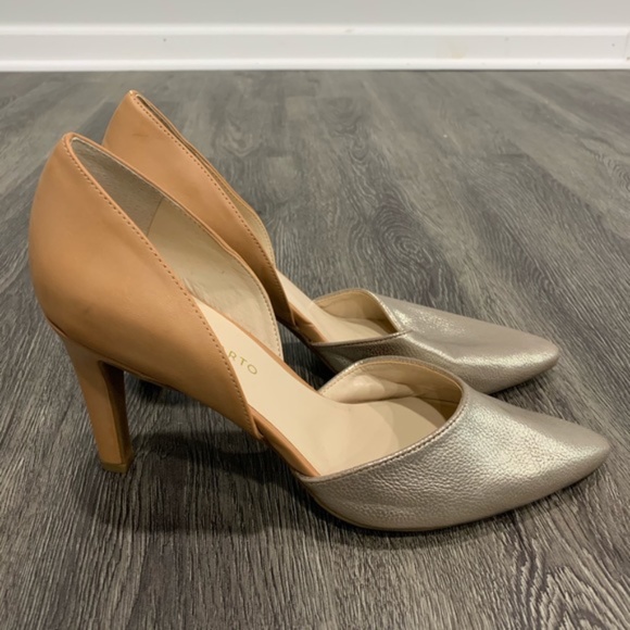 Franco Sarto Shoes - Franco Sarto Arrow Two Tone Tan Gold Heels Size 9